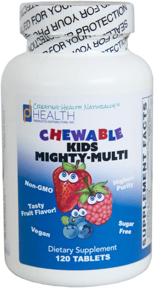 Chewable Non-GMO Kids Multivitamin Tablets - PDI Health Products Distributors - 120 Tablets - Xylitol & Stevia Sweetened - No Artificial Ingredients