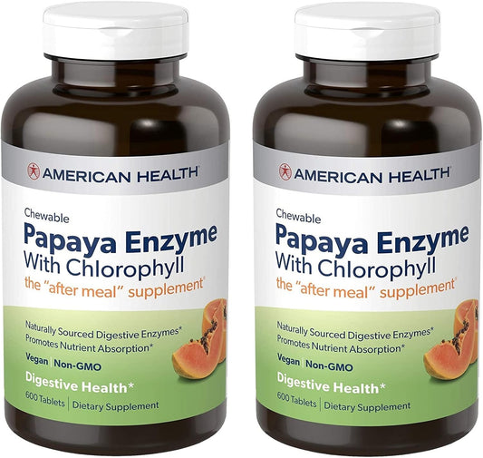 Chewable Papaya Enzyme with Chlorophyll Tablets - 1200 Count (400 Servings) Pack of 2 - American Health - BoostGo Australia