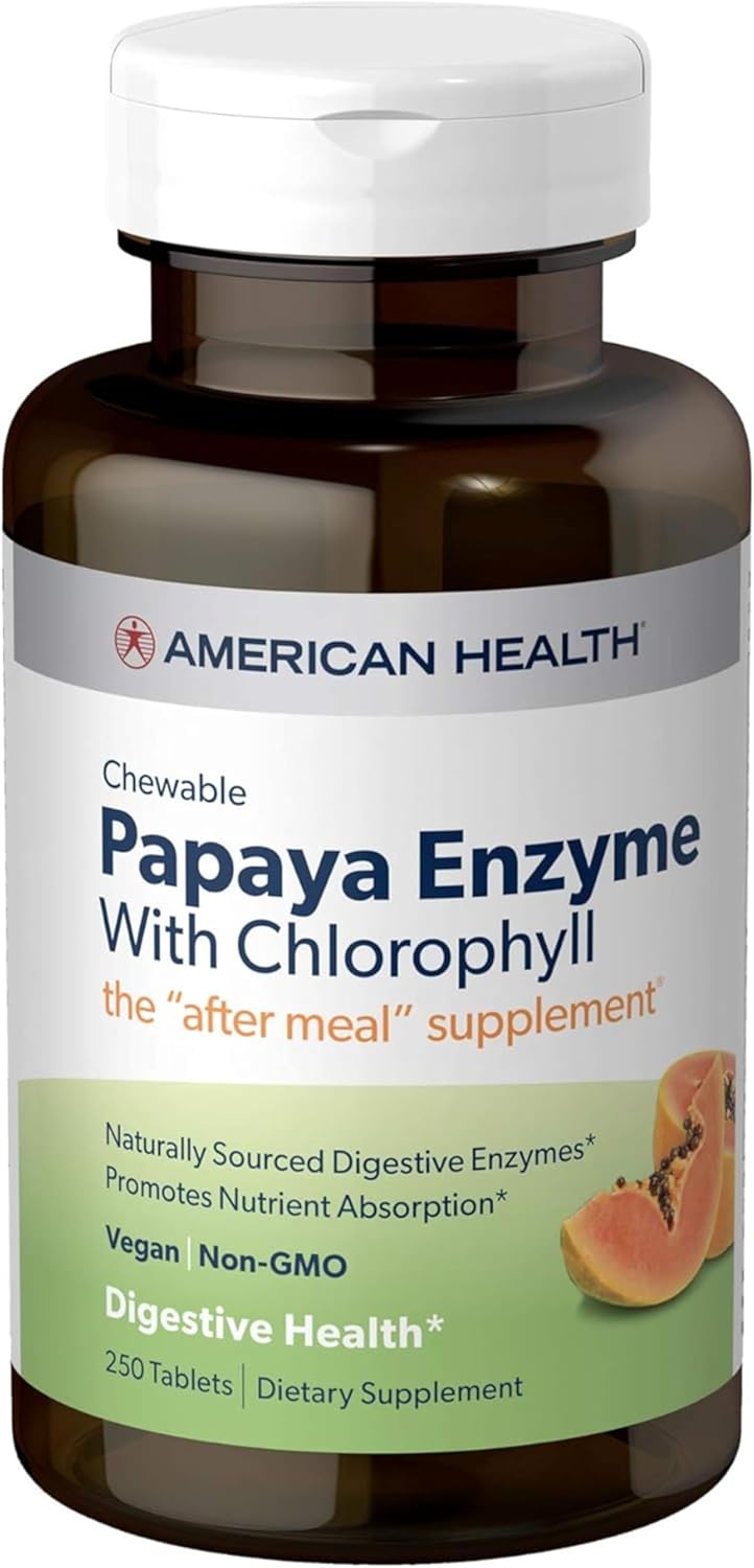 Chewable Papaya Enzyme with Chlorophyll Tablets - Supports Digestion, Nutrient Absorption, and Fresh Breath - 250 Count, Gluten-Free, Vegetarian - American Health