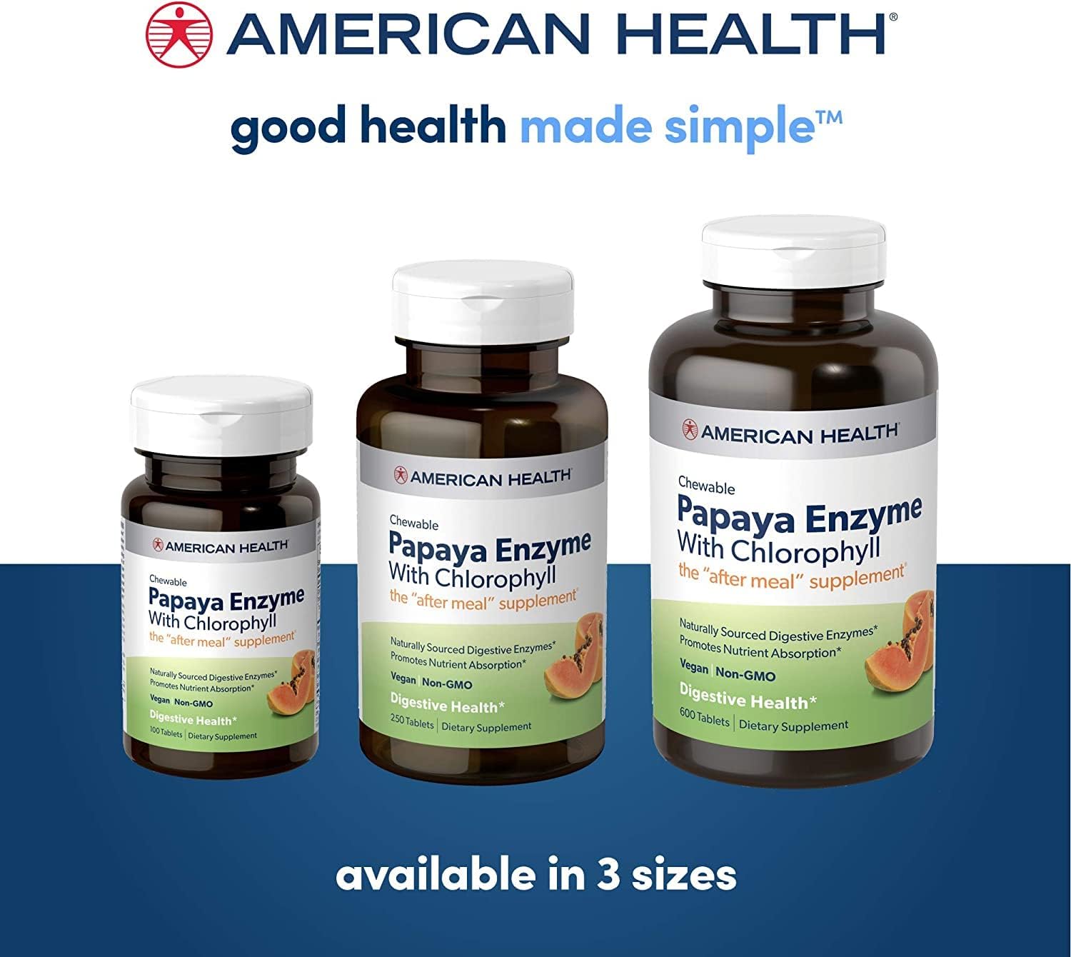 Chewable Papaya Enzyme with Chlorophyll Tablets - 1200 Count (400 Servings) Pack of 2 - American Health - BoostGo Australia