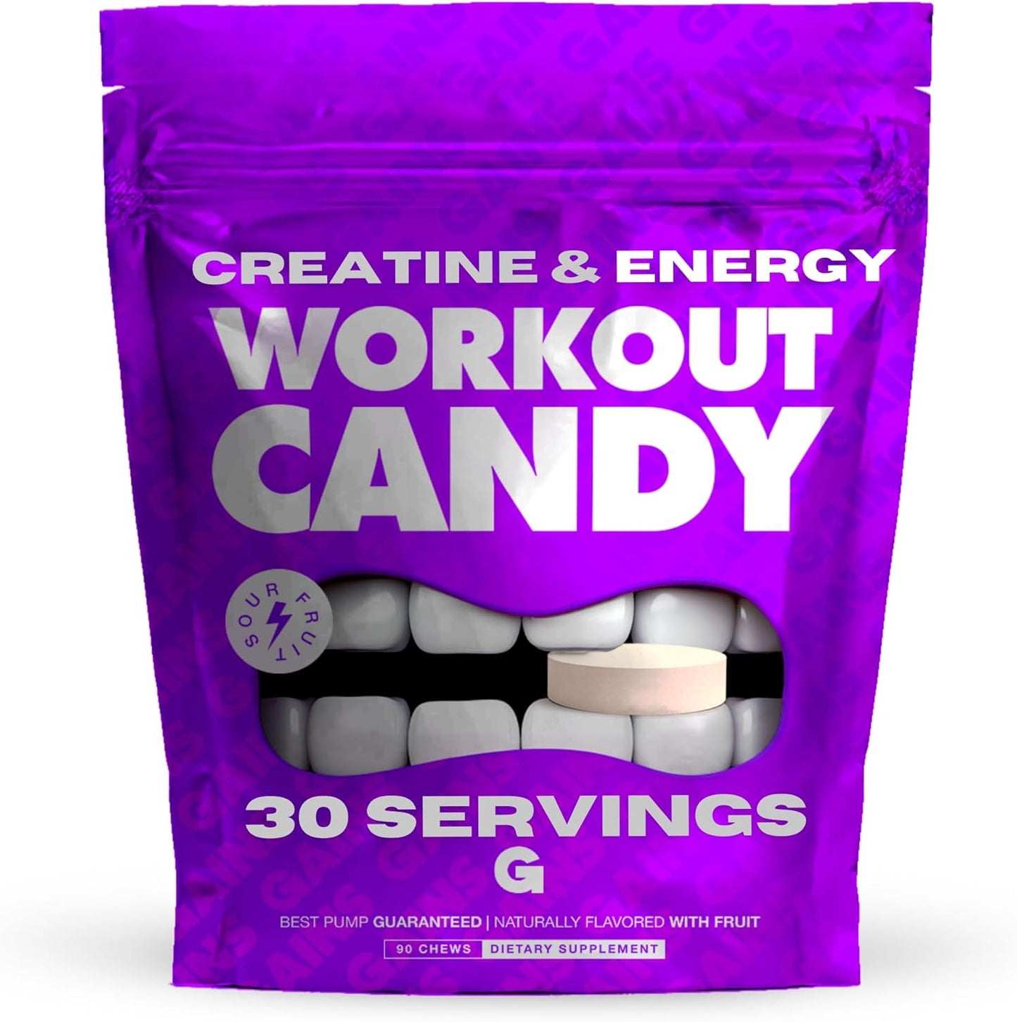 Chewable Pre-Workout Energy Chews with Creatine and Caffeine for Intense Focus and Sustained Energy - 90 Vegetarian Chews by Gains in Bulk