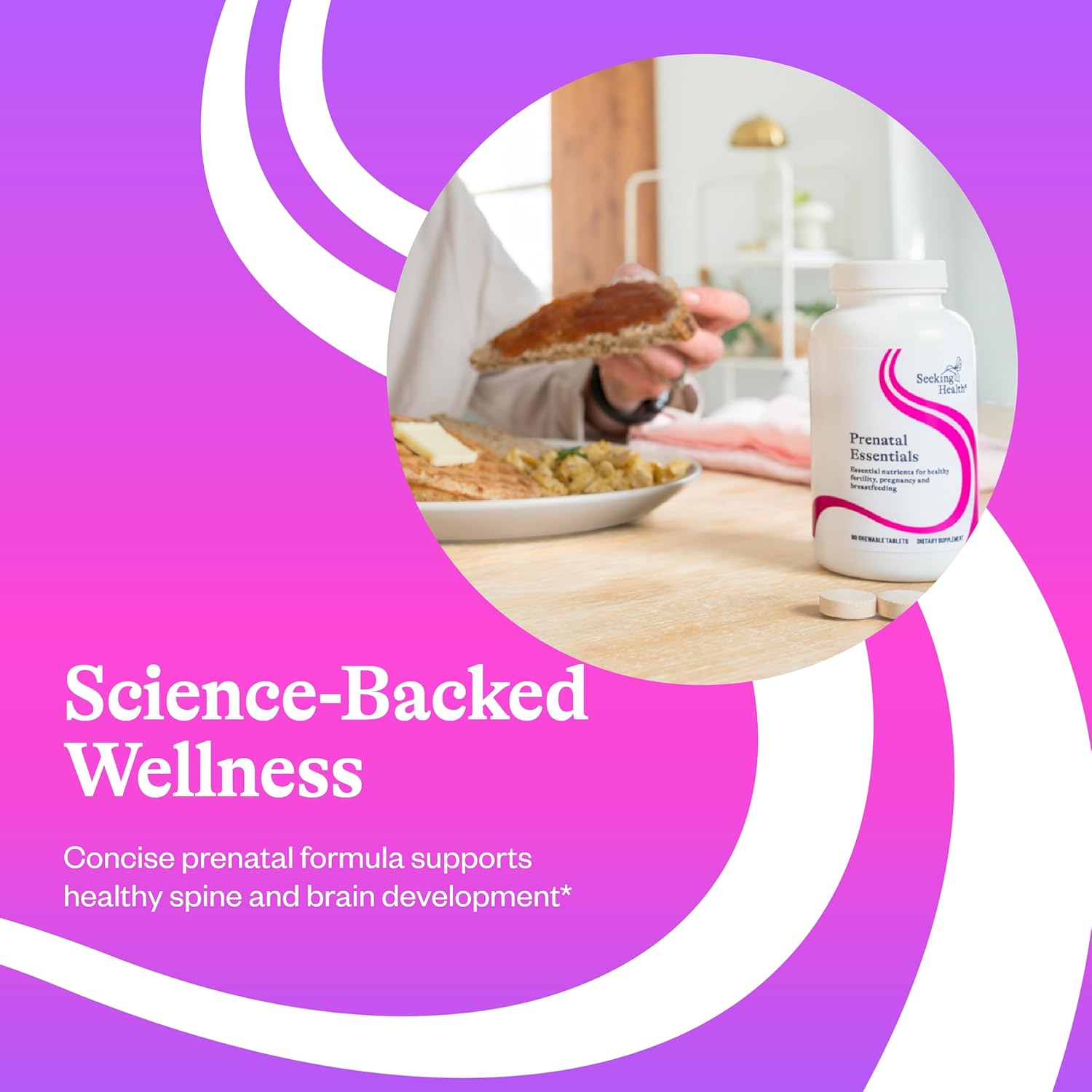 Chewable Prenatal Support Supplement with Riboflavin for Immune Health & Genetic Development - B12 - 60 Tablets