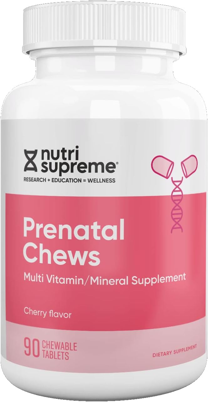 Chewable Prenatal Vitamins for Women with 800 MCG of Folate, Iron & Kosher Cherry Flavor - 90 Count