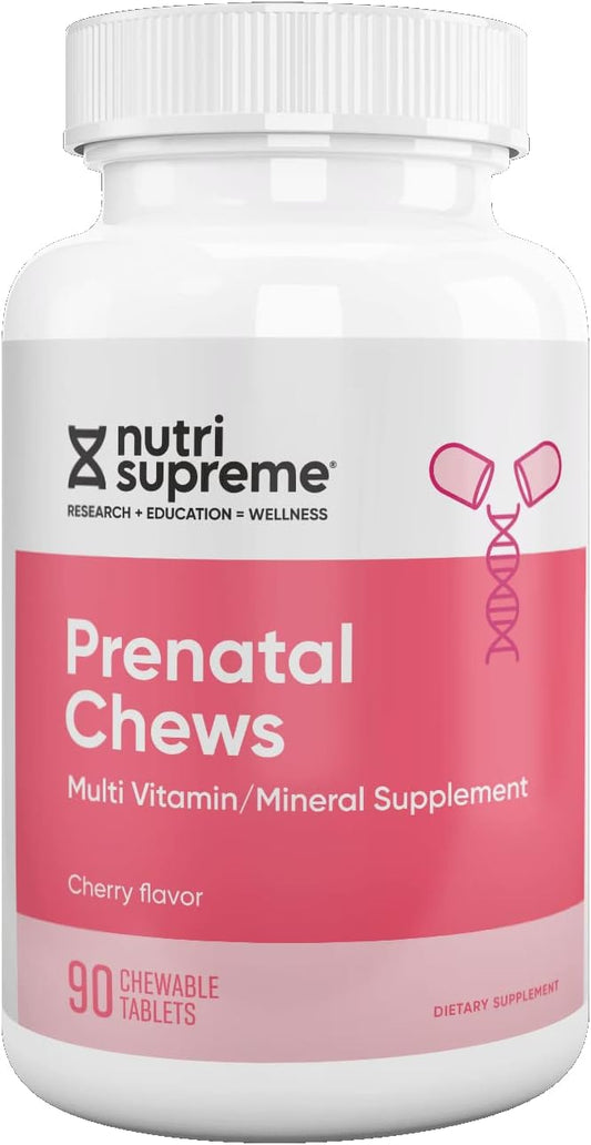 Chewable Prenatal Vitamins for Women with 800 MCG of Folate, Iron & Kosher Cherry Flavor - 90 Count