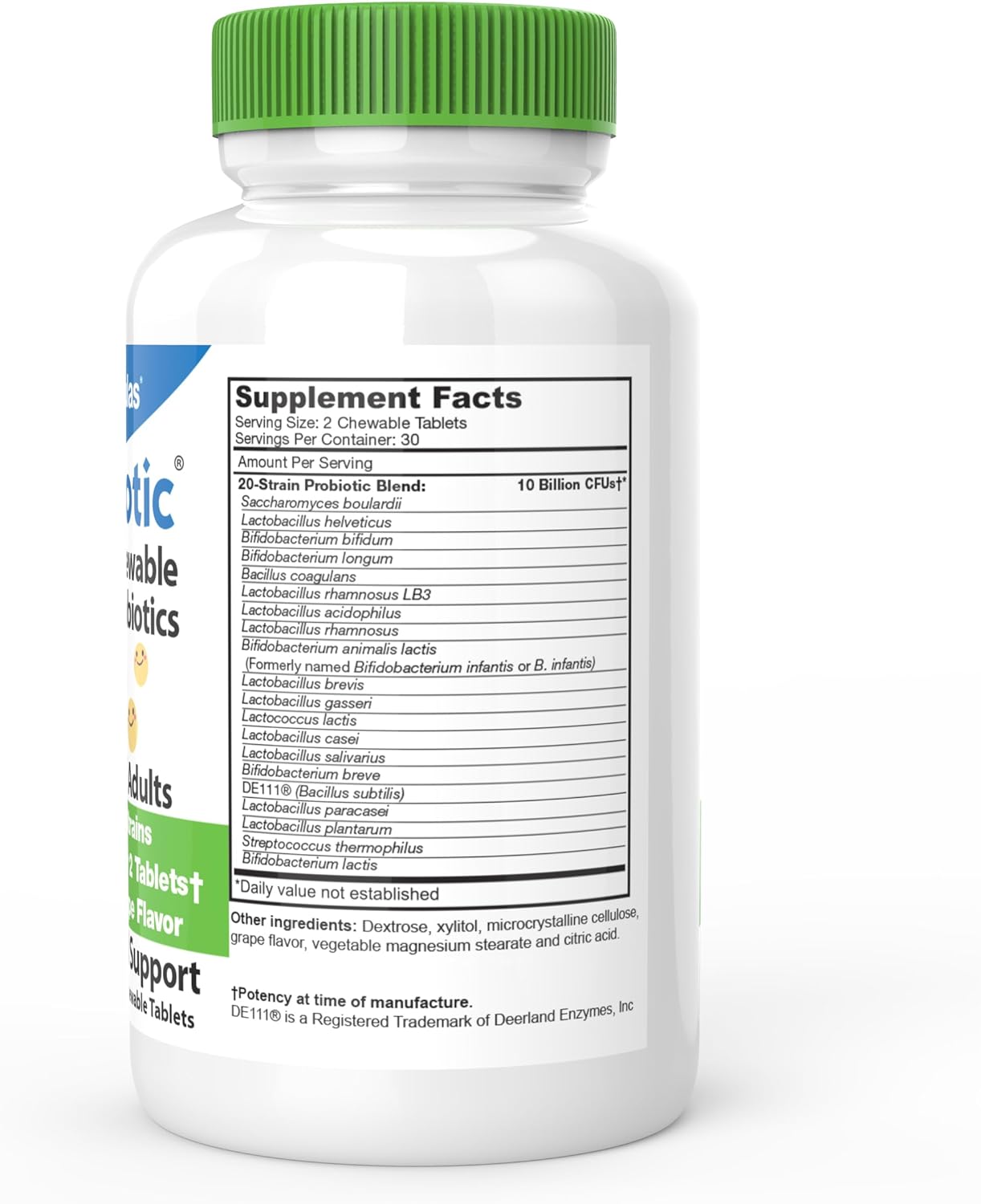 Chewable Probiotics for Oral Dental Health, Bad Breath & Digestion | Kids & Adults | 20 Multi Strain - S boulardii, Lactobacillus plantarum, Bifidobacterium infantis | 60 Chews