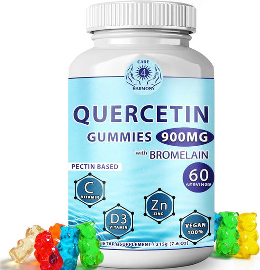 Chewable Quercetin Gummies with Bromelain, Vitamin C, Zinc, and Vitamin D3 - 900mg Quercetin Supplements for Kids and Adults