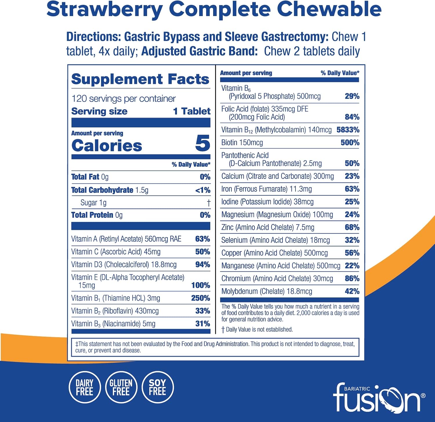 Chewable Strawberry Bariatric Multivitamin with Iron - 120 Tablets for Gastric Bypass and Sleeve Gastrectomy