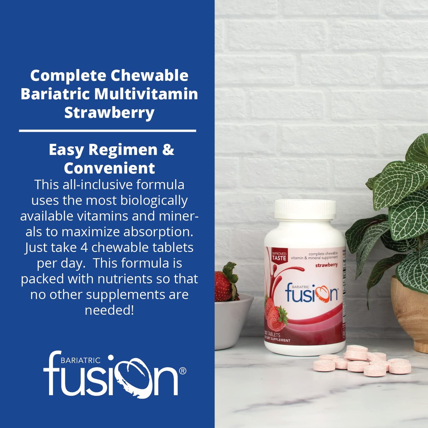 Chewable Strawberry Bariatric Multivitamin with Iron - 120 Tablets for Gastric Bypass and Sleeve Gastrectomy