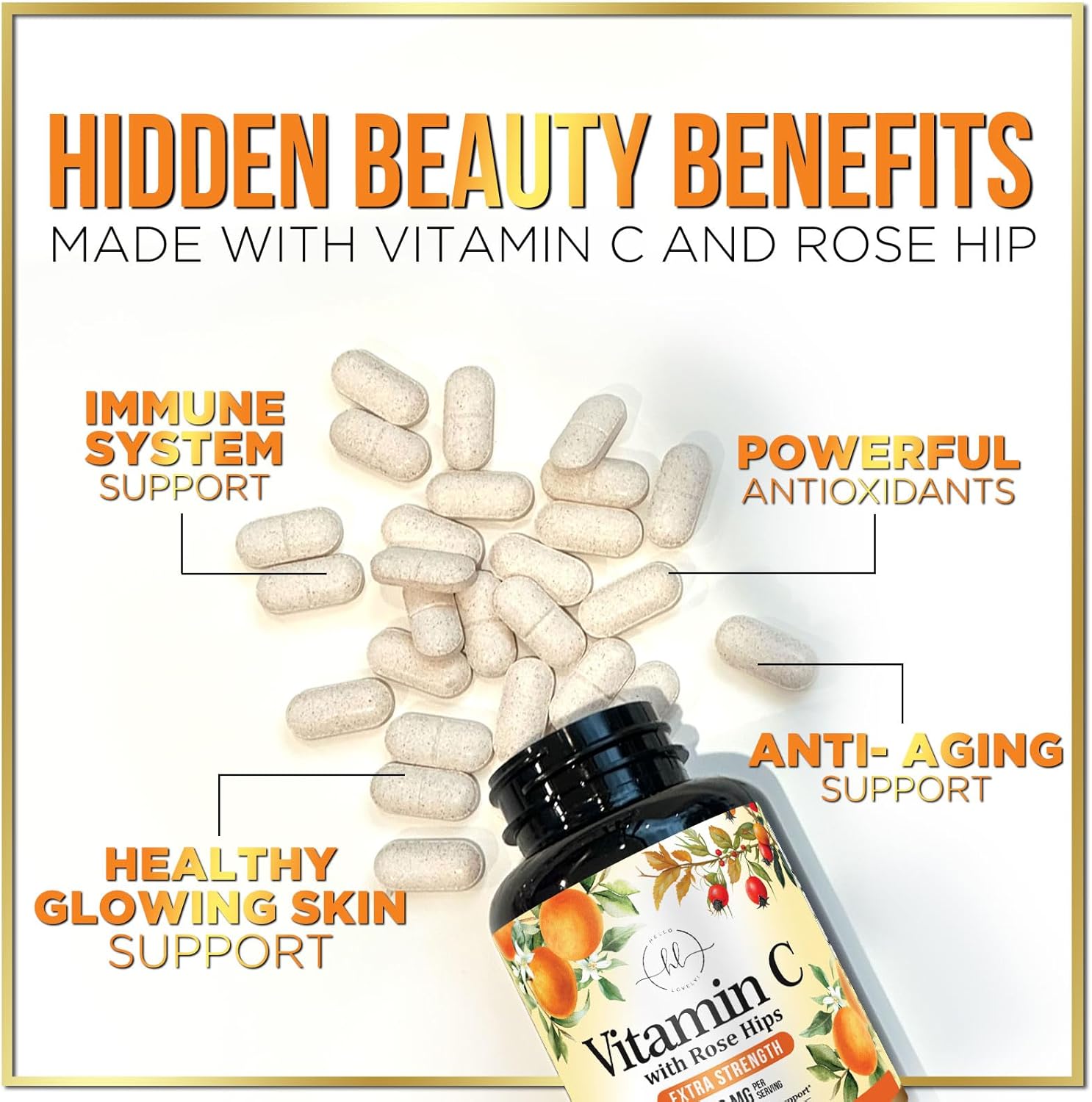 Chewable Vitamin C 1000mg with Rose HIPS Bioflavonoids - Immune Support & Antioxidant Protection - 120 Tablets