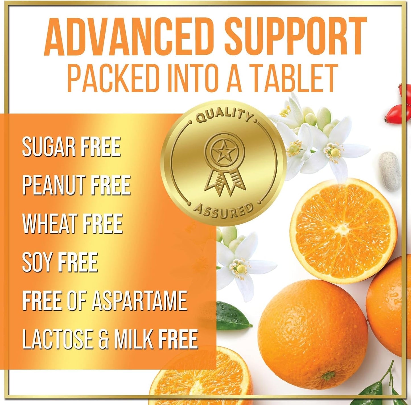 Chewable Vitamin C 1000mg with Rose HIPS Bioflavonoids - Immune Support & Antioxidant Protection - 120 Tablets