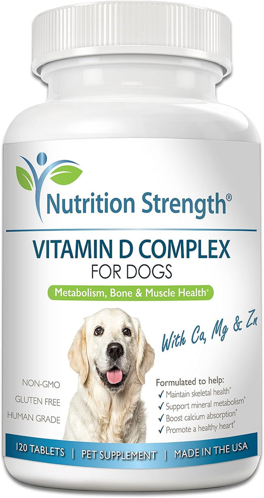 Chewable Vitamin D Supplement for Dogs with Calcium, Magnesium & Zinc for Strong Teeth, Bones & Muscles - 120 Tablets