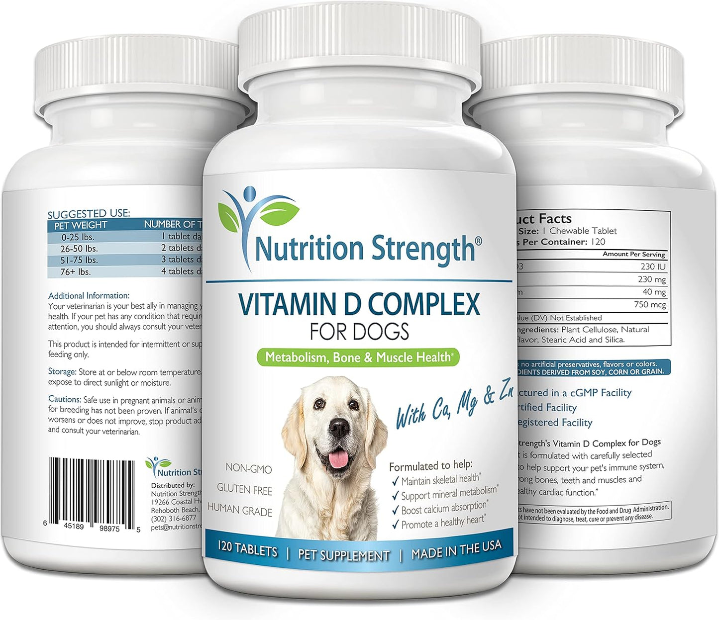Chewable Vitamin D Supplement for Dogs with Calcium, Magnesium & Zinc for Strong Teeth, Bones & Muscles - 120 Tablets