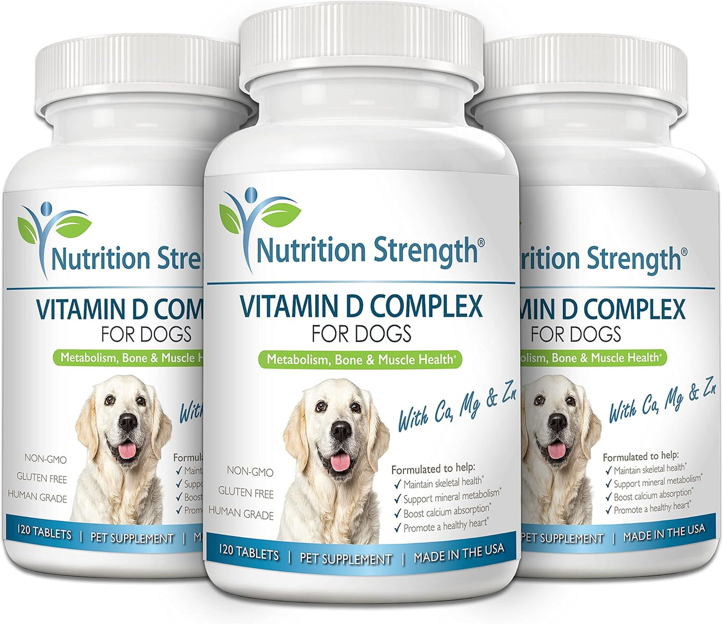 Chewable Vitamin D Supplement for Dogs with Calcium, Magnesium & Zinc for Strong Teeth, Bones & Muscles - 120 Tablets