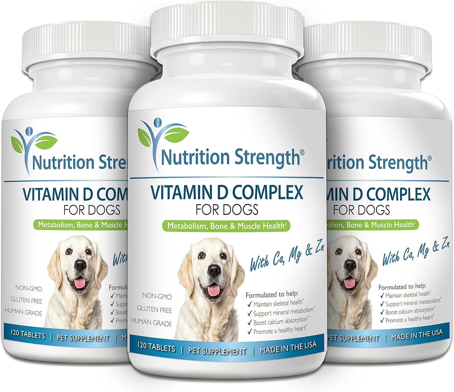 Chewable Vitamin D Supplement for Dogs with Calcium, Magnesium & Zinc for Strong Teeth, Bones & Muscles - 120 Tablets