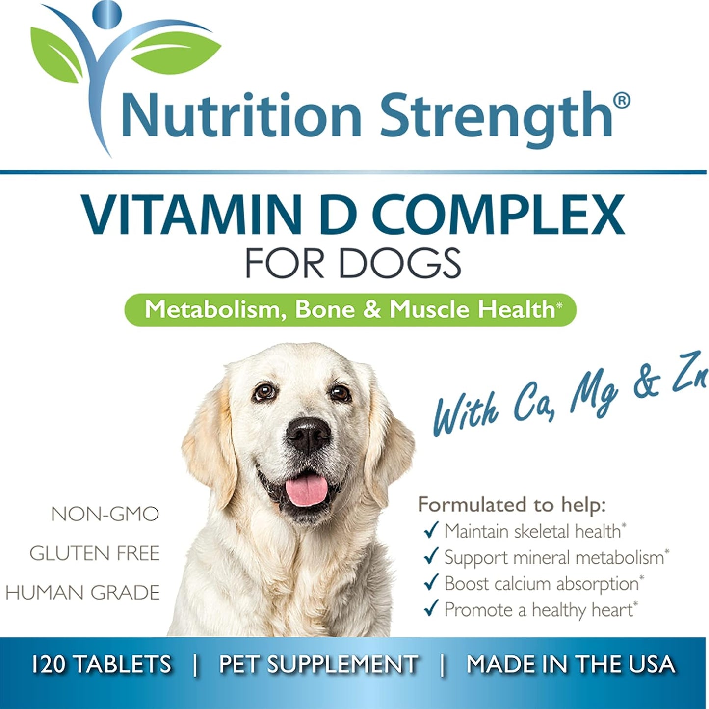 Chewable Vitamin D Supplement for Dogs with Calcium, Magnesium & Zinc for Strong Teeth, Bones & Muscles - 120 Tablets