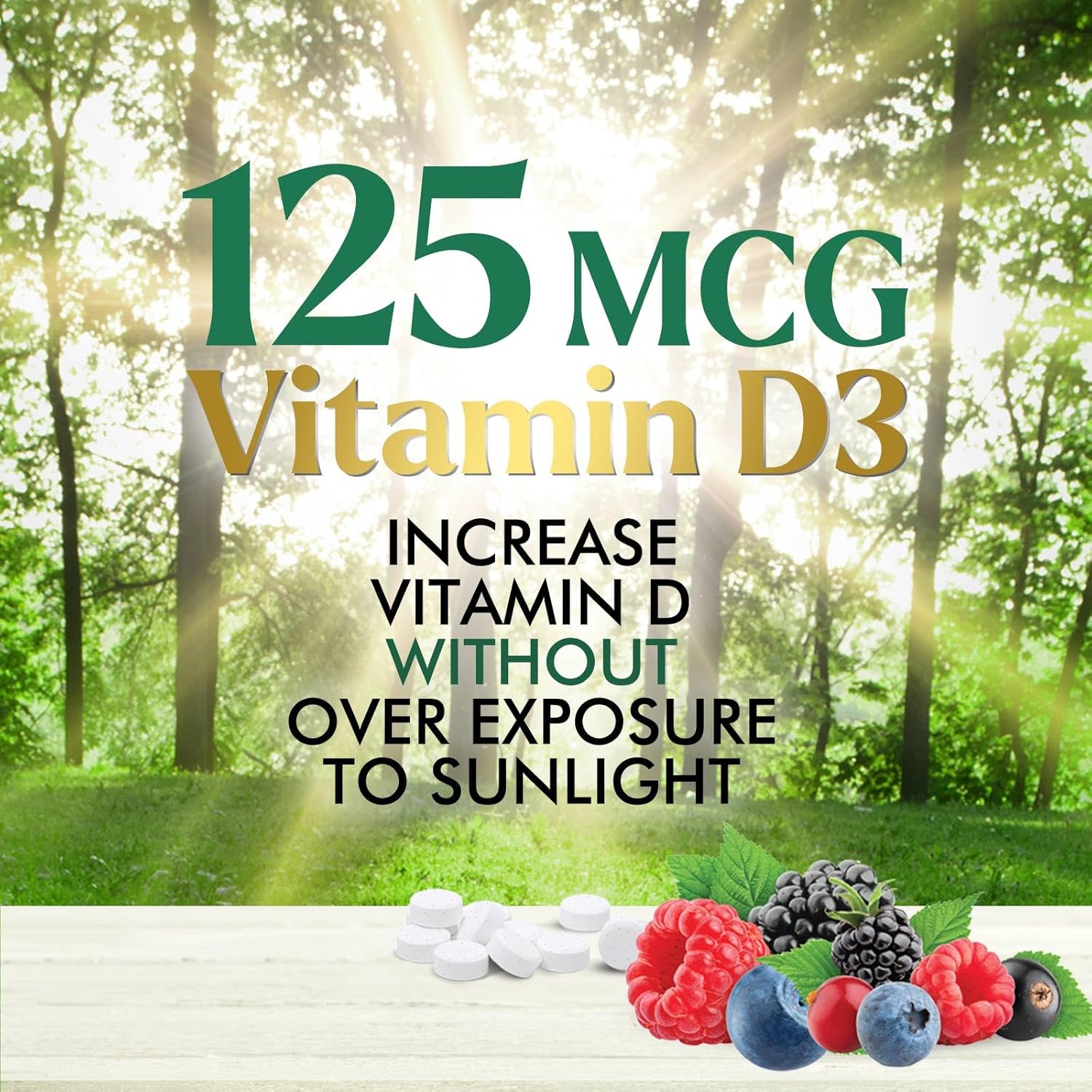 Chewable Vitamin D3 5000 IU for Bone, Teeth, Muscle & Immune Support - Sugar Free, Non-GMO, Gluten Free - 60 Tablets