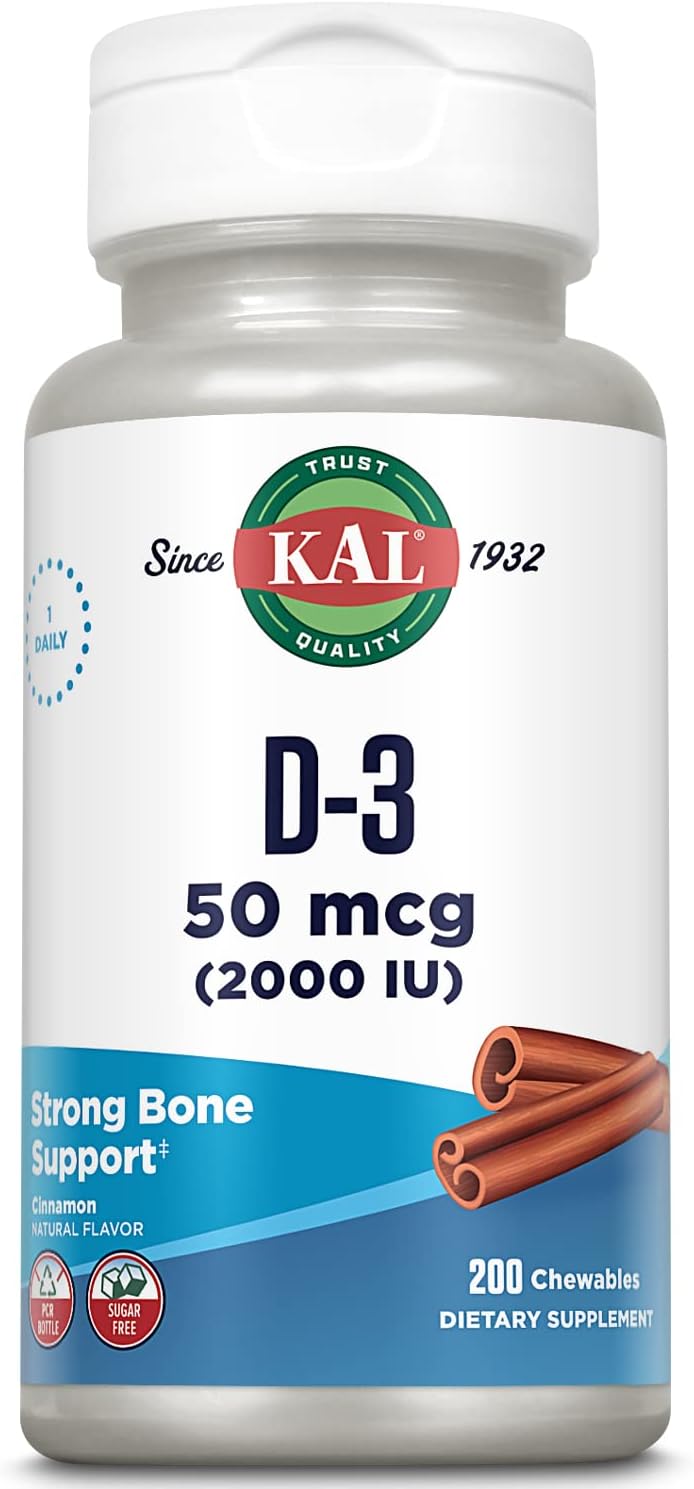 Chewable Vitamin D3 Supplement with 2000 IU - Natural Cinnamon Flavor for Immune Support & Bone Health - 200 Servings