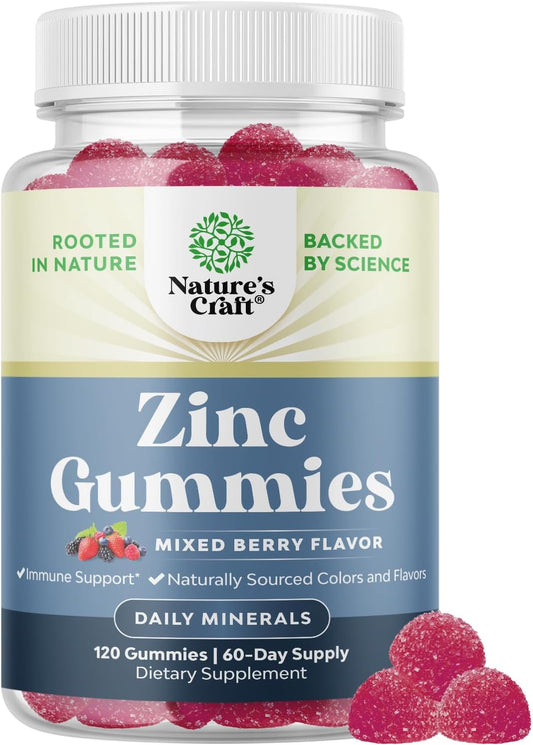 Chewable Zinc Gummies for Adults - Extra Strength Energy & Immune Support - Vitamins & Minerals - 120 Chews