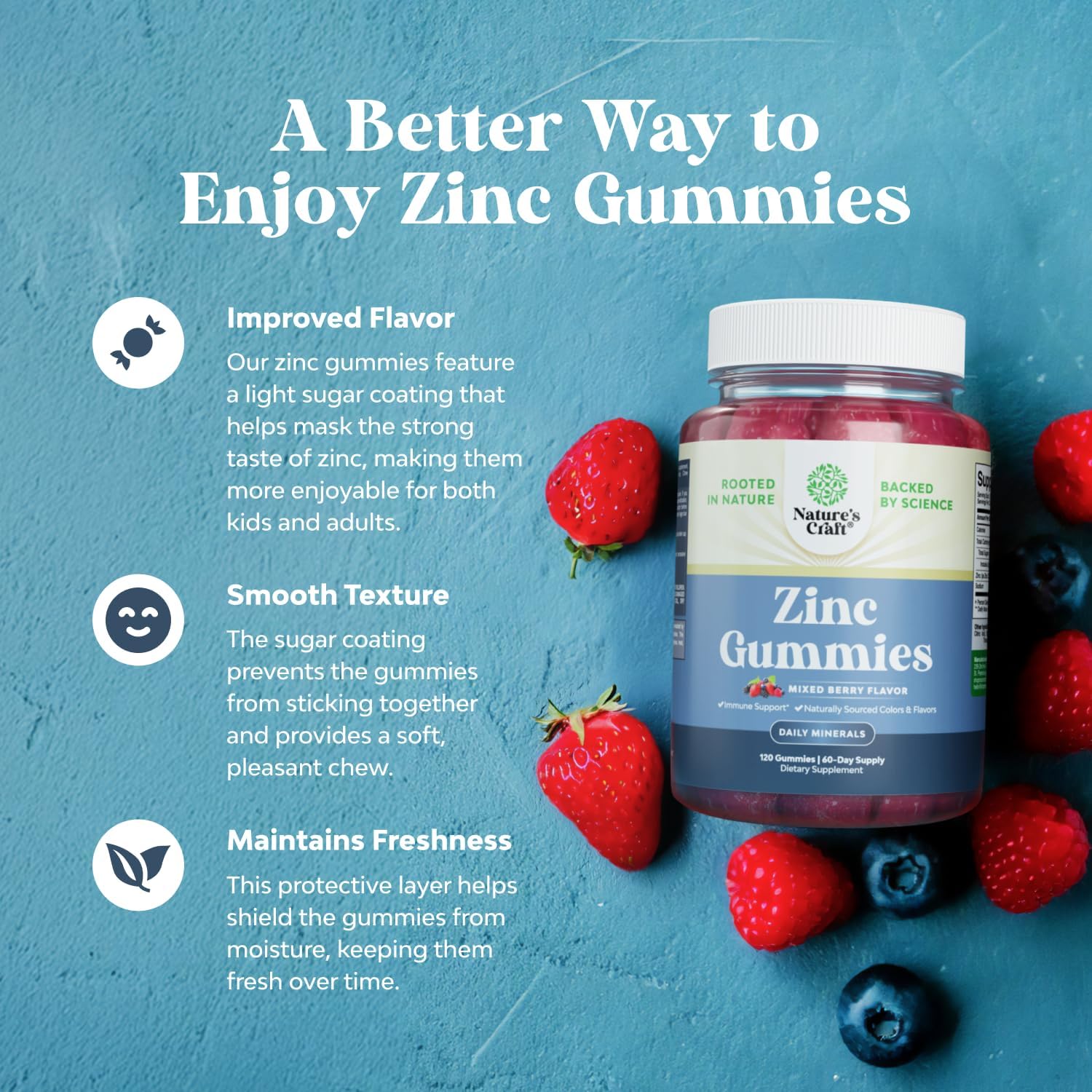 Chewable Zinc Gummies for Adults - Extra Strength Energy & Immune Support - Vitamins & Minerals - 120 Chews