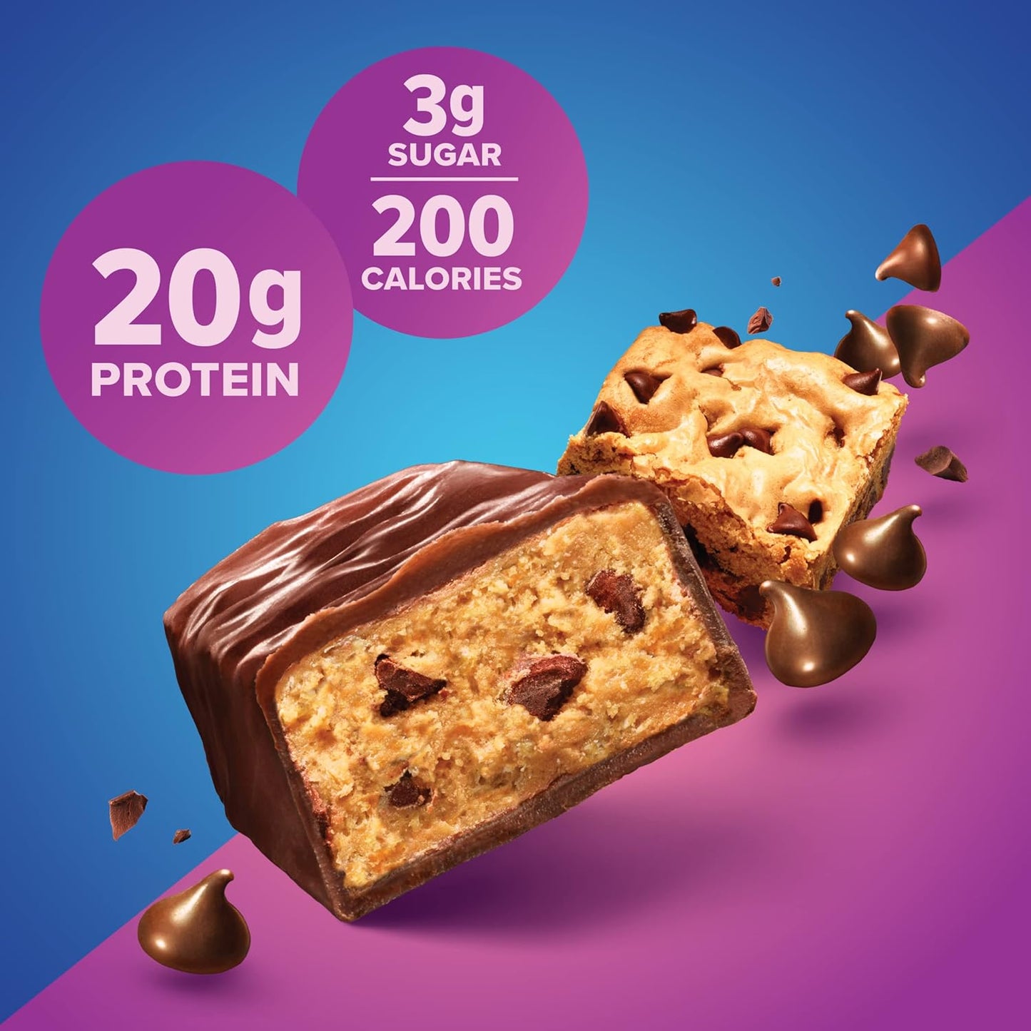 Chewy Chocolate Chip Pure Protein Bars - Pack of 12, High Protein, Low Sugar, Gluten Free Snacks for Energy Boost