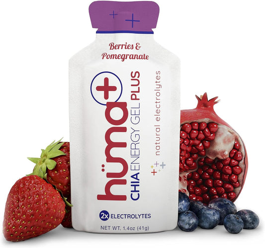 Chia Energy Gel with Double Electrolytes - Berries & Pomegranate Flavor, 12 Pack - Real Food Energy Gels for Sensitive Stomachs