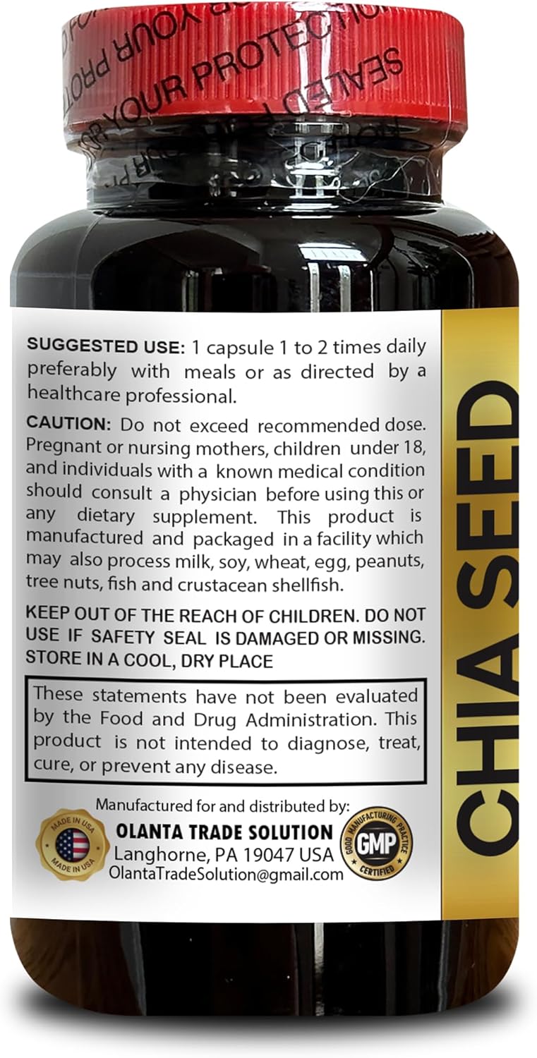 Chia Seed Extract Softgels - Energy Booster with Omega 3 & Fiber - Antioxidant Vitamins - Superfood Salvia Hispanica - 60 Capsules