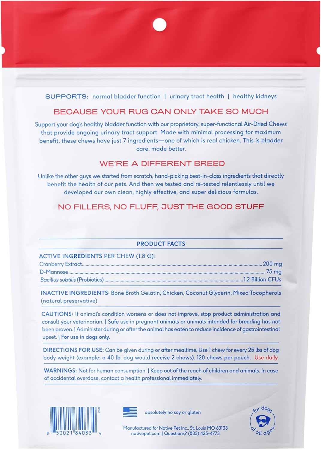 Chicken Cranberry Chews for Dog & Cat UTI - Bladder Control & UTI Medicine - Natural Pet Health Solution for Urinary Tract Infection