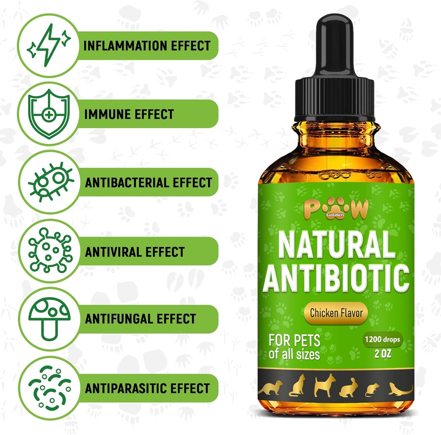 Chicken Flavored Antibiotics for Dogs and Cats | Treat Infections, UTIs, Allergies | Digestive Support | PAU D'Arco + Cranberry | 2 Oz Bottle