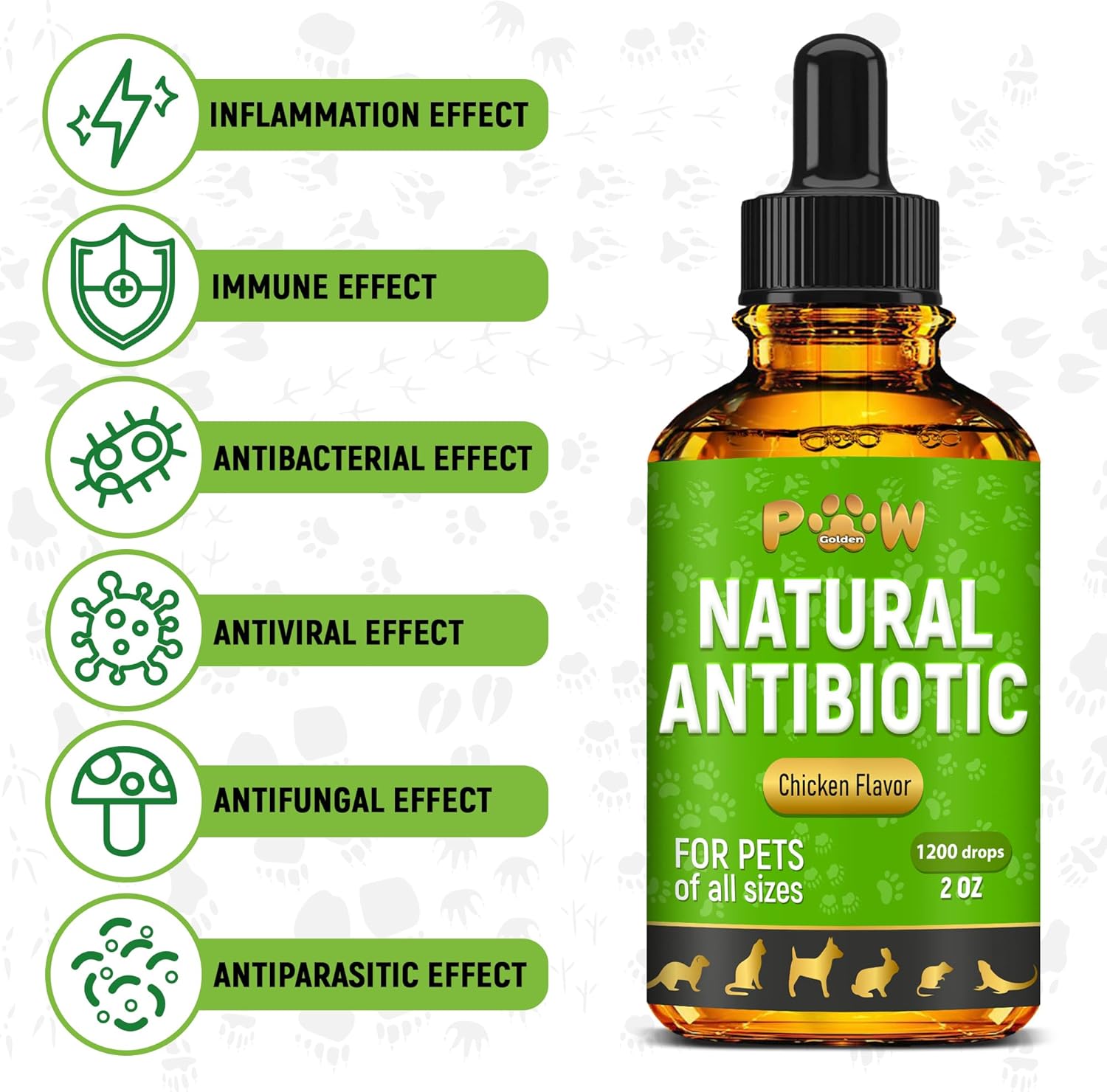 Chicken Flavored Antibiotics for Dogs and Cats | Treat Infections, UTIs, Allergies | Digestive Support | PAU D'Arco + Cranberry | 2 Oz Bottle