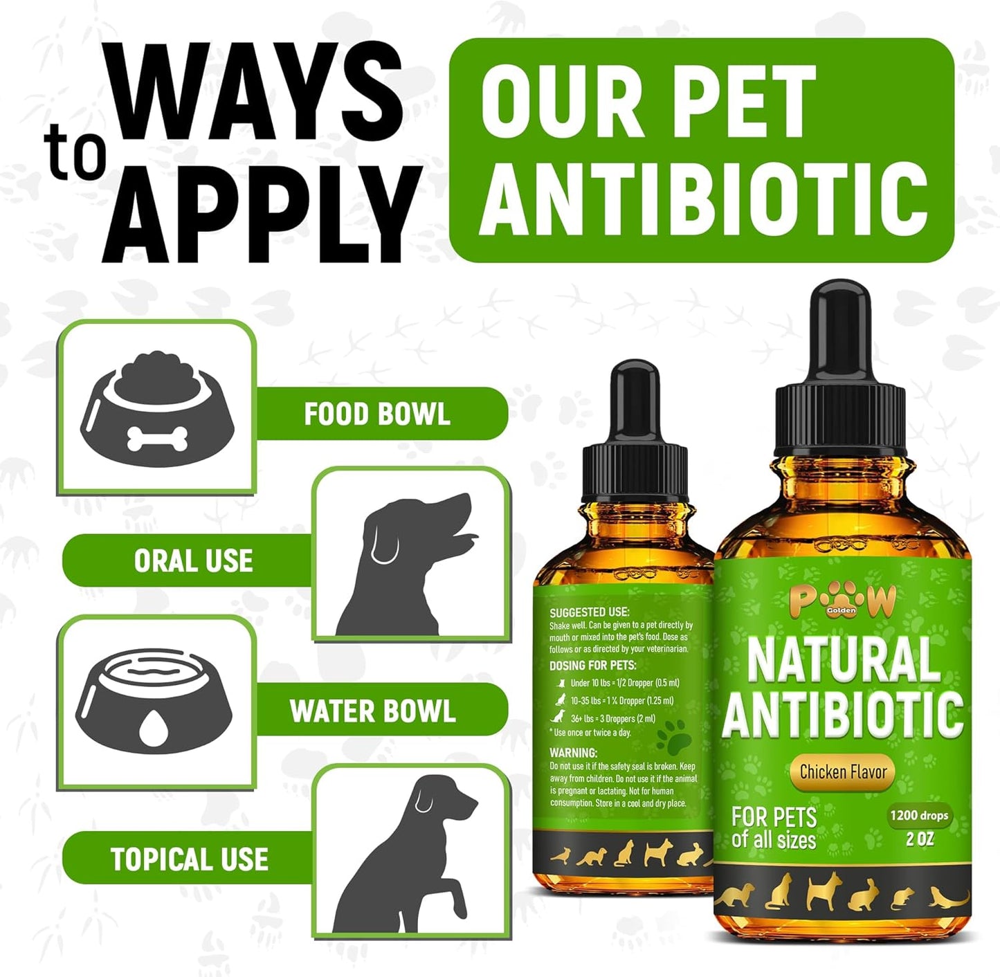 Chicken Flavored Antibiotics for Dogs and Cats | Treat Infections, UTIs, Allergies | Digestive Support | PAU D'Arco + Cranberry | 2 Oz Bottle