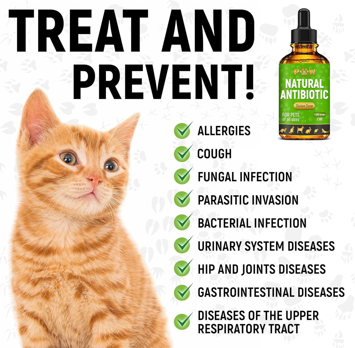 Chicken Flavored Antibiotics for Dogs and Cats | Treat Infections, UTIs, Allergies | Digestive Support | PAU D'Arco + Cranberry | 2 Oz Bottle