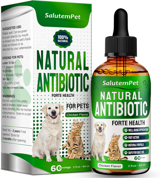 Chicken Flavored Dog Antibiotics Forte Health Supplement for Easy Breathing, Digestion, Urination, Skin & Coat - 2 Oz