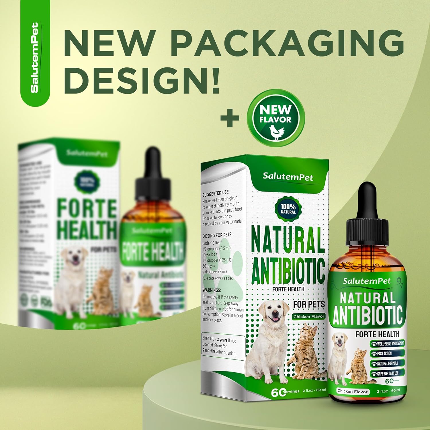 Chicken Flavored Dog Antibiotics Forte Health Supplement for Easy Breathing, Digestion, Urination, Skin & Coat - 2 Oz