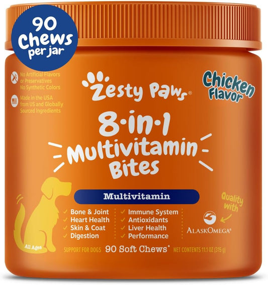 Chicken Flavored Dog Multivitamin Treats with Glucosamine, Chondroitin, Probiotics, and Enzymes - 90ct
