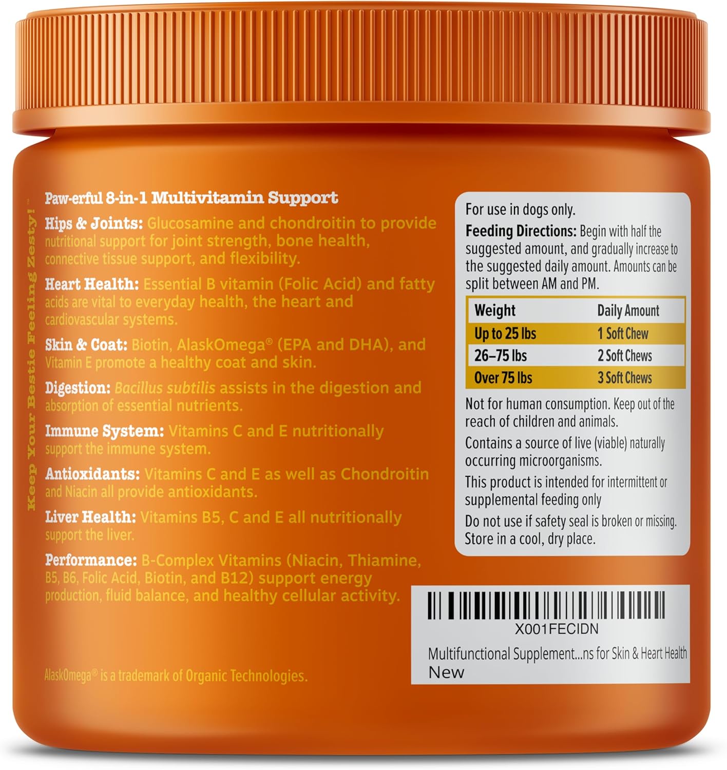 Chicken Flavored Dog Multivitamin Treats with Glucosamine, Chondroitin, Probiotics, and Enzymes - 90ct