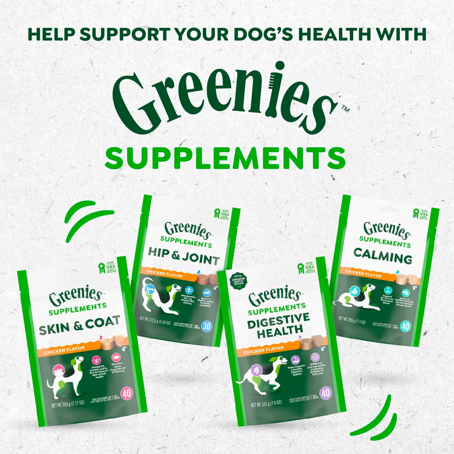 Chicken-Flavored Greenies Skin and Coat Supplements for Dogs with Fish Oil, Omega 3, 80 Soft Chews, 14.7 oz.