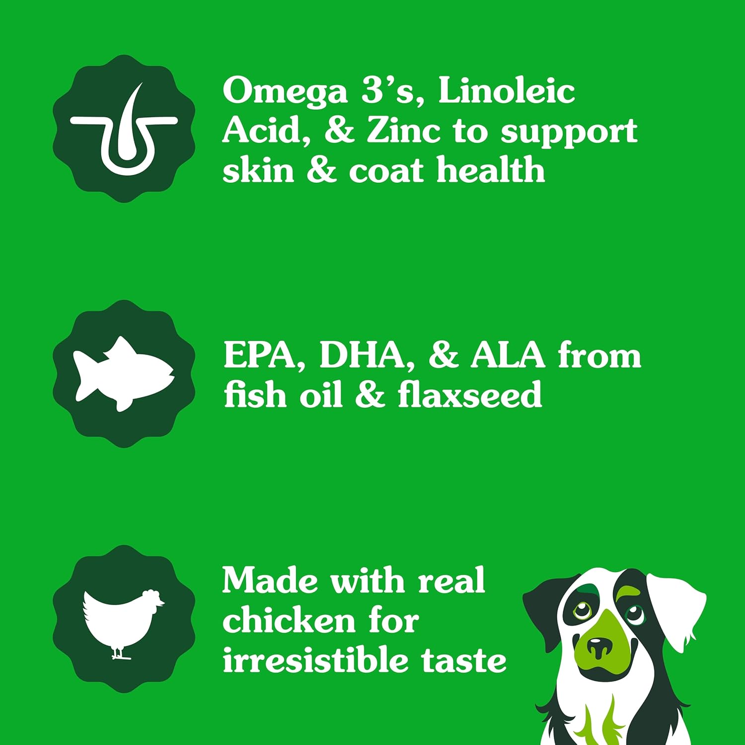 Chicken-Flavored Greenies Skin and Coat Supplements for Dogs with Fish Oil, Omega 3, 80 Soft Chews, 14.7 oz.