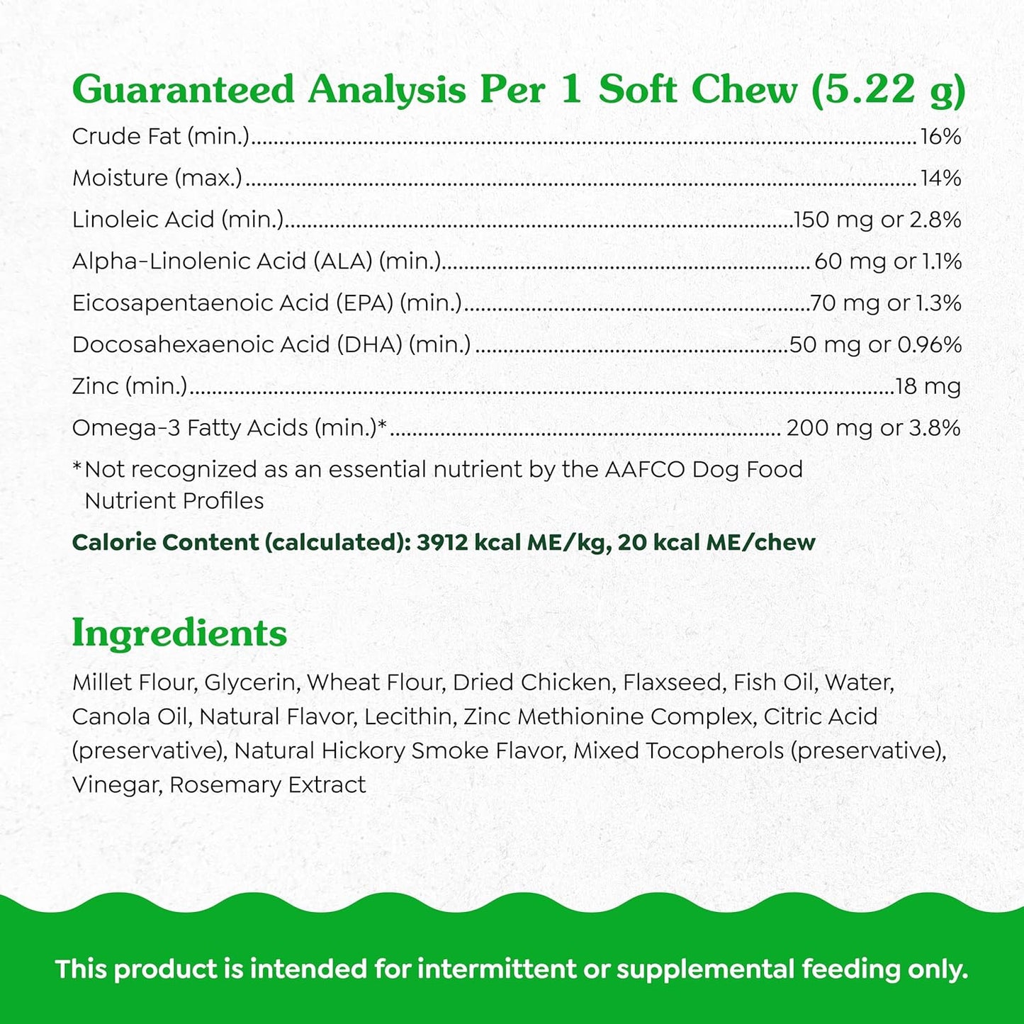 Chicken-Flavored Greenies Skin and Coat Supplements for Dogs with Fish Oil, Omega 3, 80 Soft Chews, 14.7 oz.