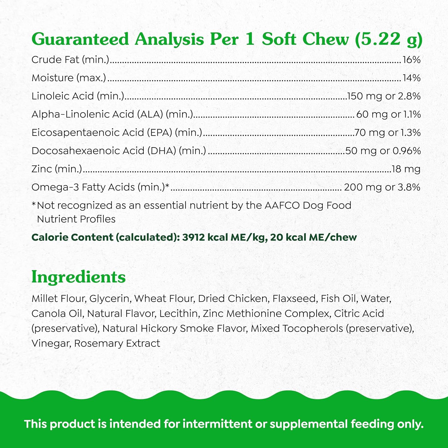 Chicken-Flavored Greenies Skin and Coat Supplements for Dogs with Fish Oil, Omega 3, 80 Soft Chews, 14.7 oz.