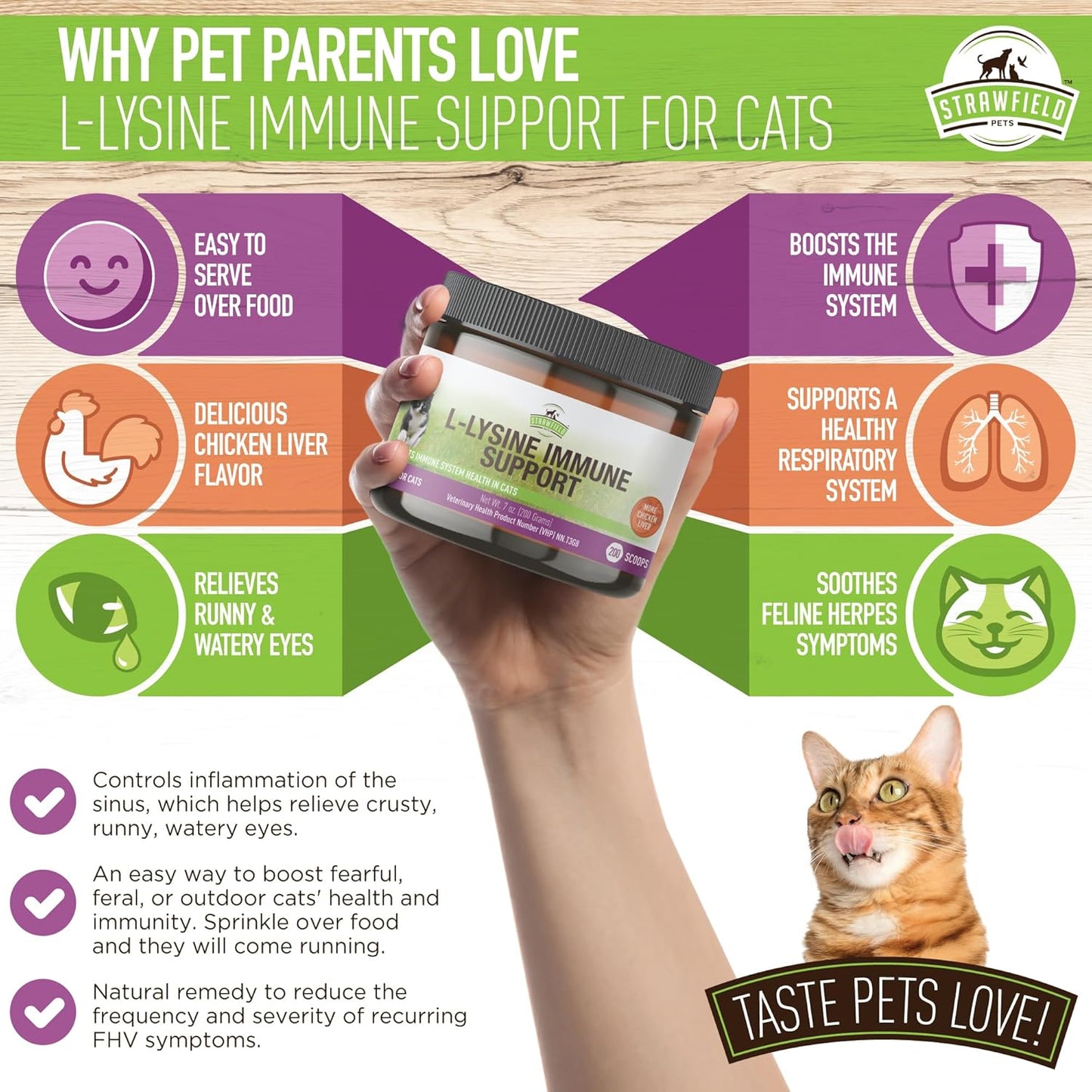 Chicken Liver Flavored L-Lysine Granules for Cats - 200g Immune Support Supplement for Cold Relief, Sneezing, Congestion, and Watery Eyes