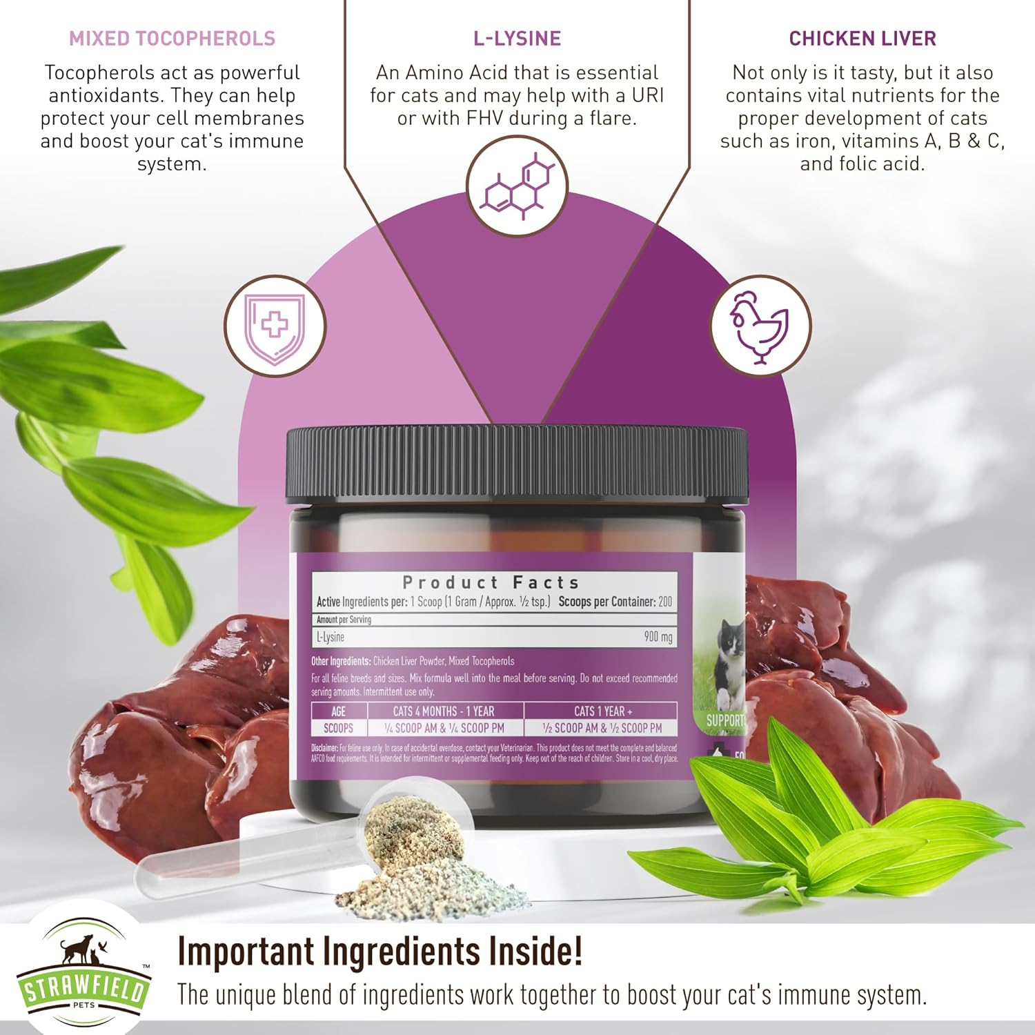 Chicken Liver Flavored L-Lysine Granules for Cats - 200g Immune Support Supplement for Cold Relief, Sneezing, Congestion, and Watery Eyes