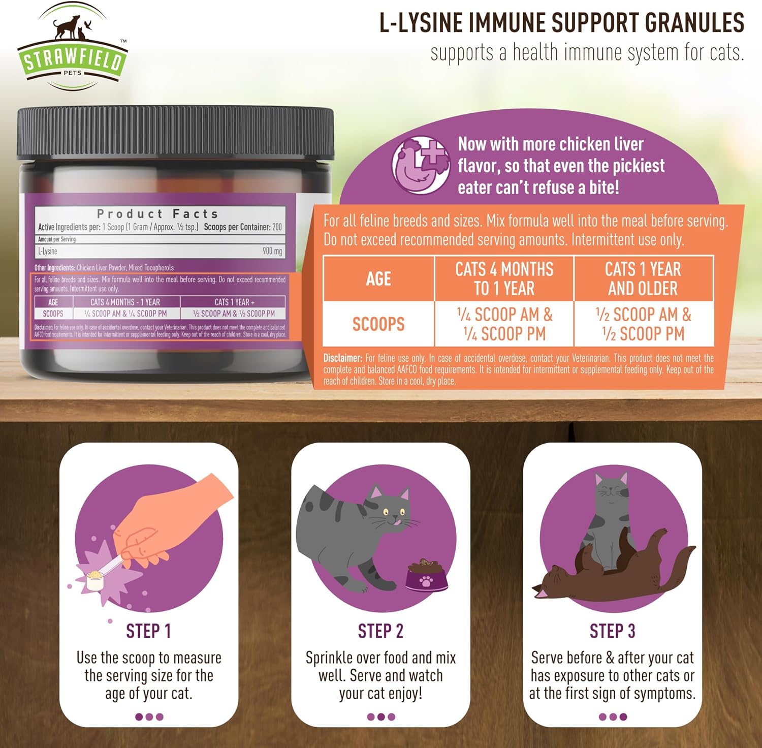 Chicken Liver Flavored L-Lysine Granules for Cats - 200g Immune Support Supplement for Cold Relief, Sneezing, Congestion, and Watery Eyes