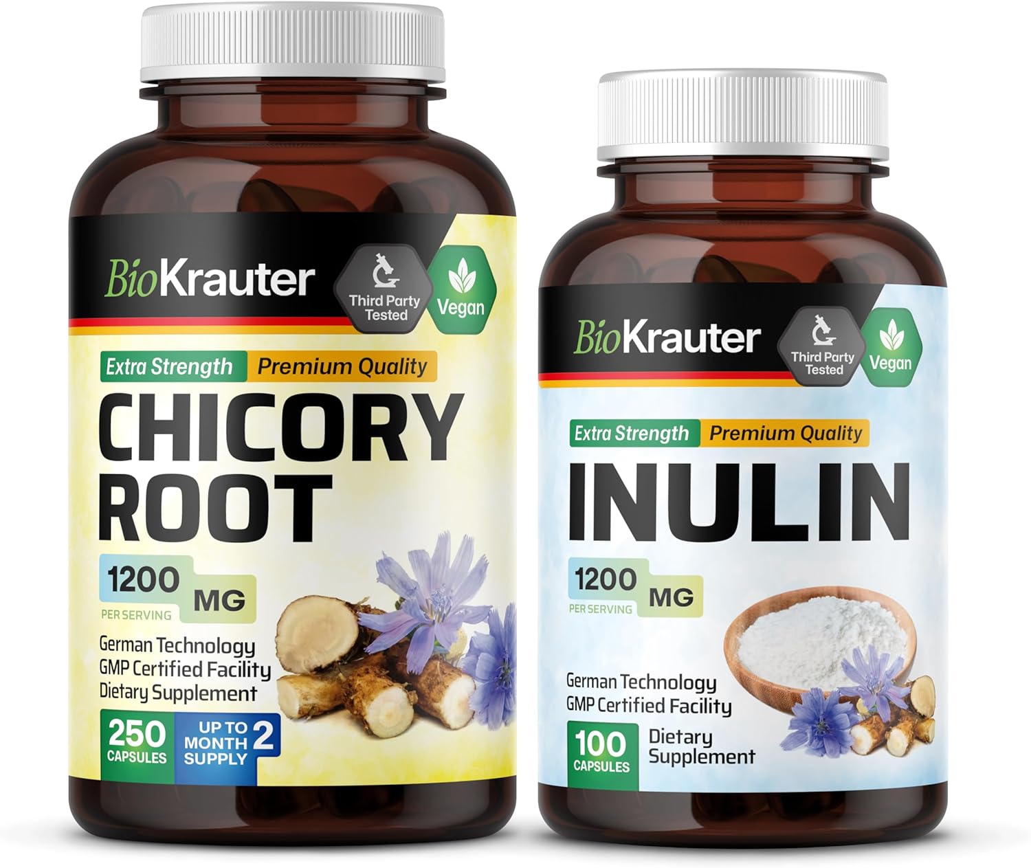 Chicory Root and Inulin Supplement - 250 Capsules of BIO KRAUTER