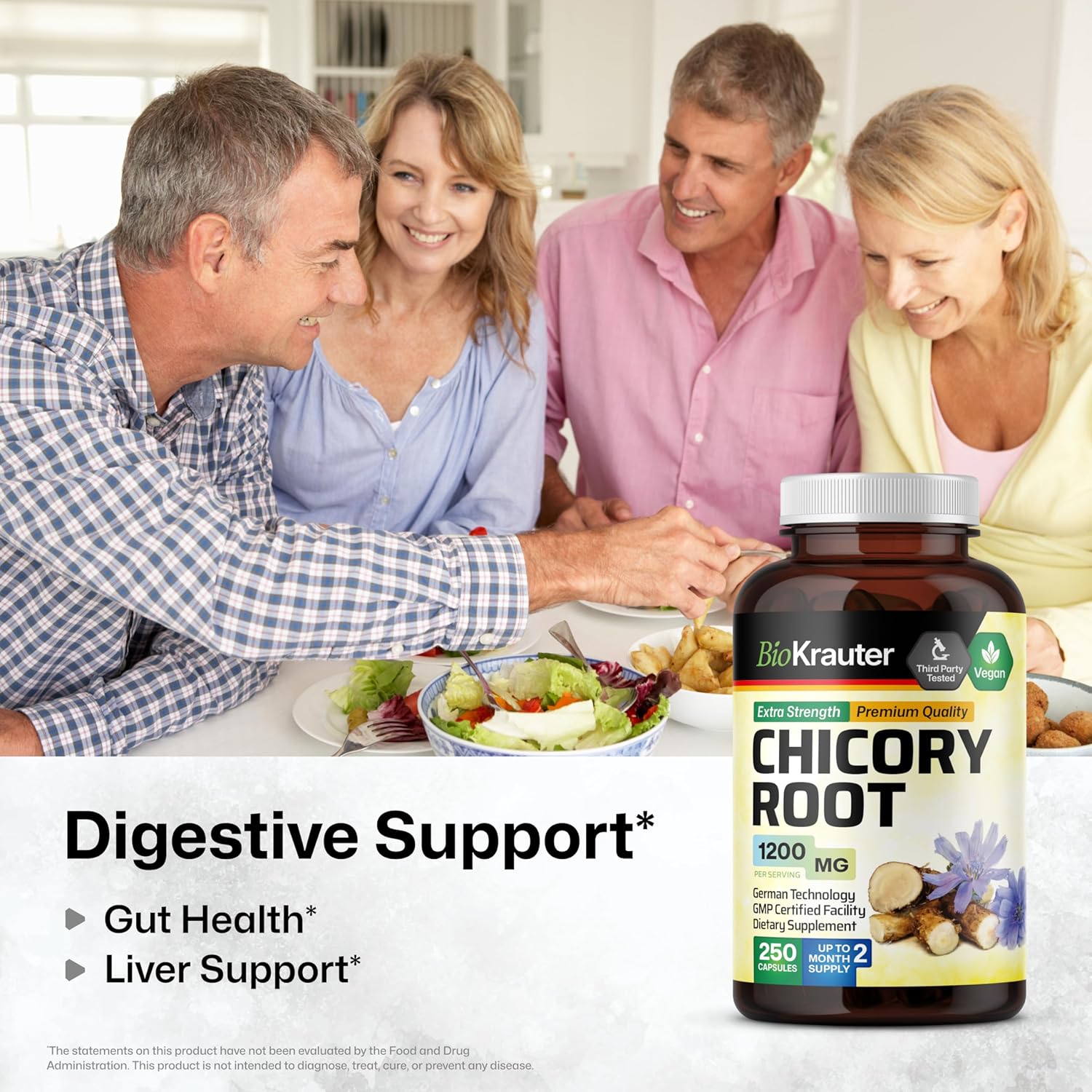 Chicory Root and Inulin Supplement - 250 Capsules of BIO KRAUTER