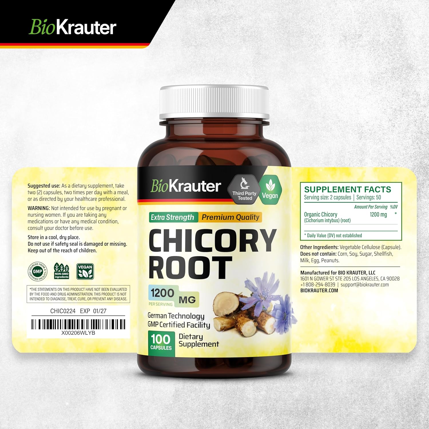 Chicory Root Capsules & Licorice Root Tincture Bundle - 100 Capsules & 4 Fl. Oz. - Organic Herbal Supplement