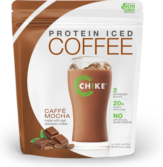 CHIKE Natural Caffe Mocha High Protein Iced Coffee - 20g Protein, 2 Shots Espresso, Non-GMO, Keto & Gluten Free - 14 Servings
