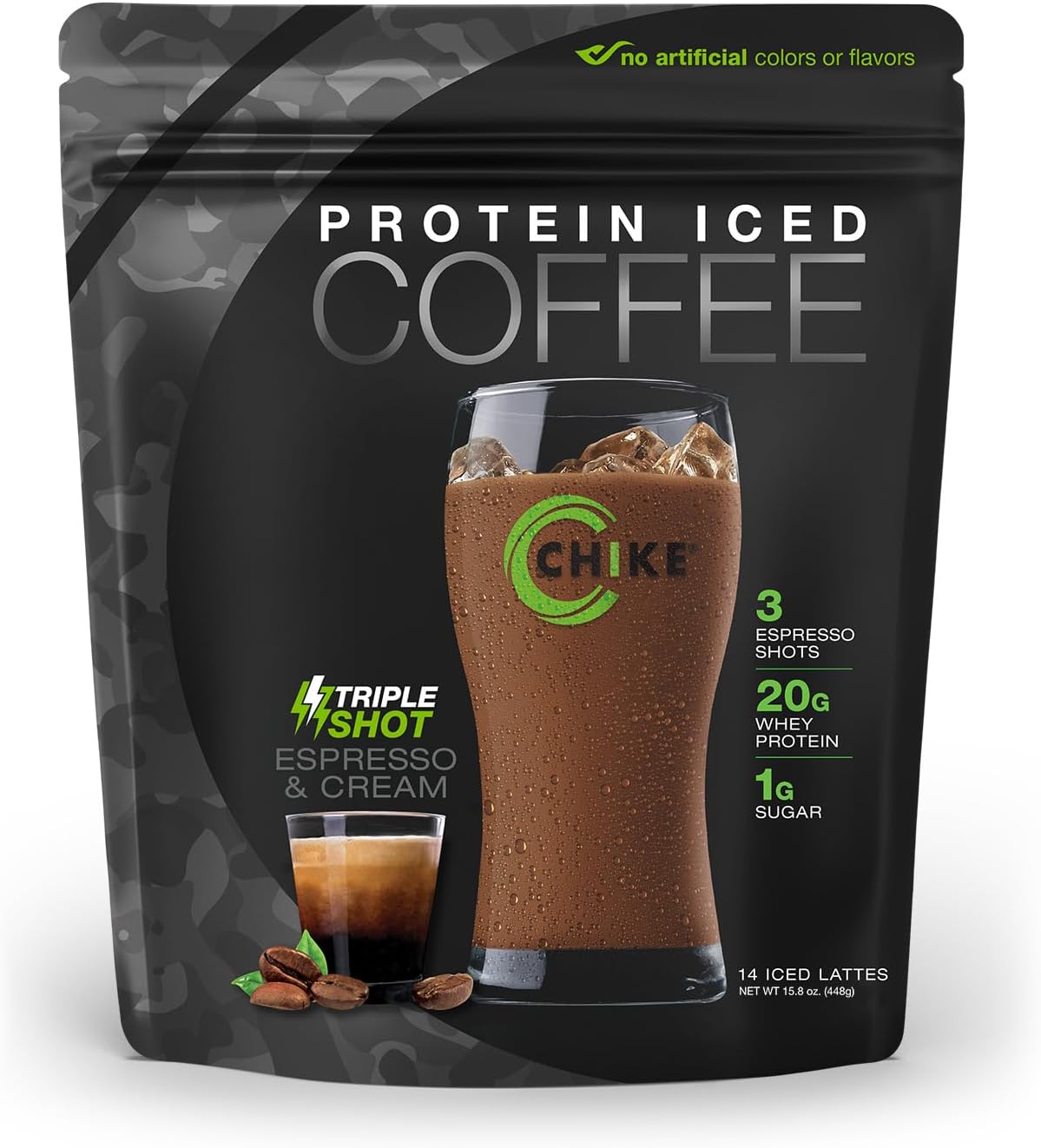 CHIKE Triple Shot Espresso Cream Protein Iced Coffee - 20g Protein, 3 Shots Espresso, 1g Sugar - Keto & Gluten Free - 14 Servings (15.8oz)