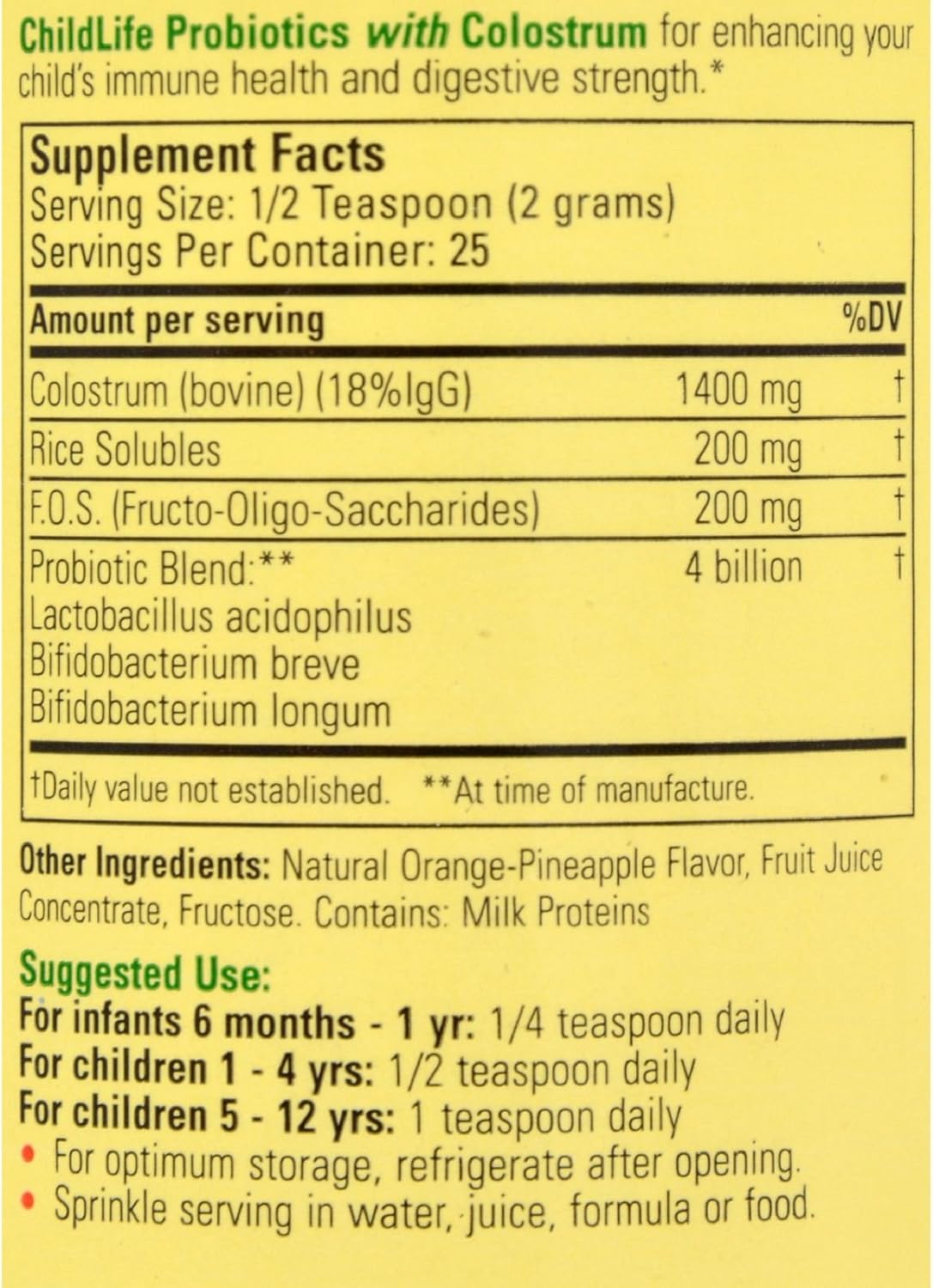 ChildLife Colostrum with Probiotics Powder - Immune Support for Kids - 50g