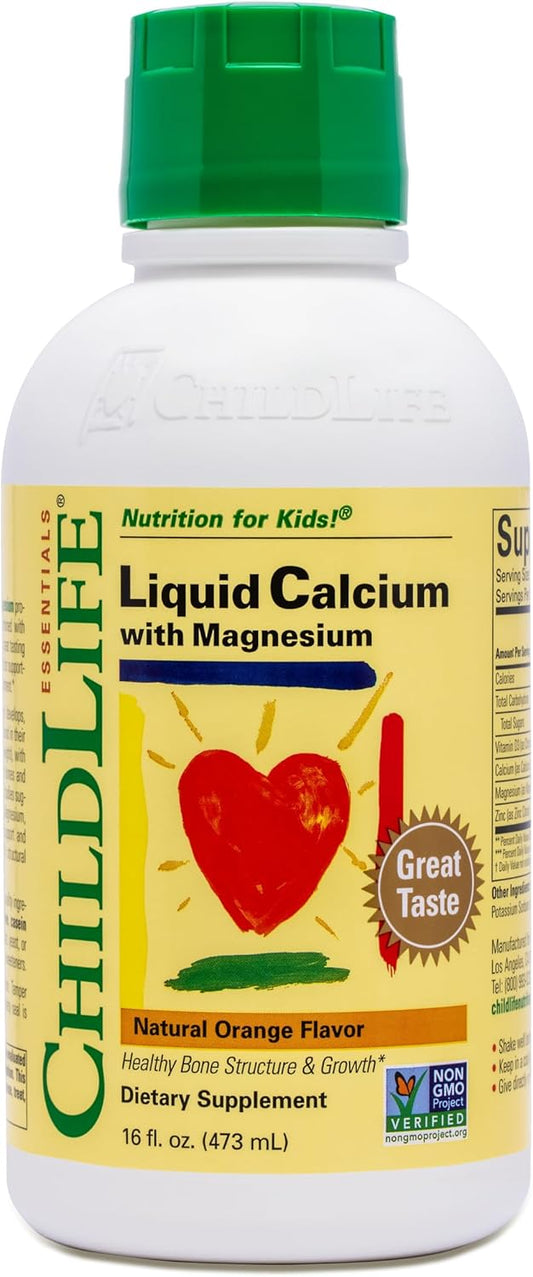 ChildLife Essentials Liquid Calcium Supplement with Magnesium, Zinc, and Vitamin D3 - Orange Flavor, 16 fl oz - Kids Baby Calcium Formula