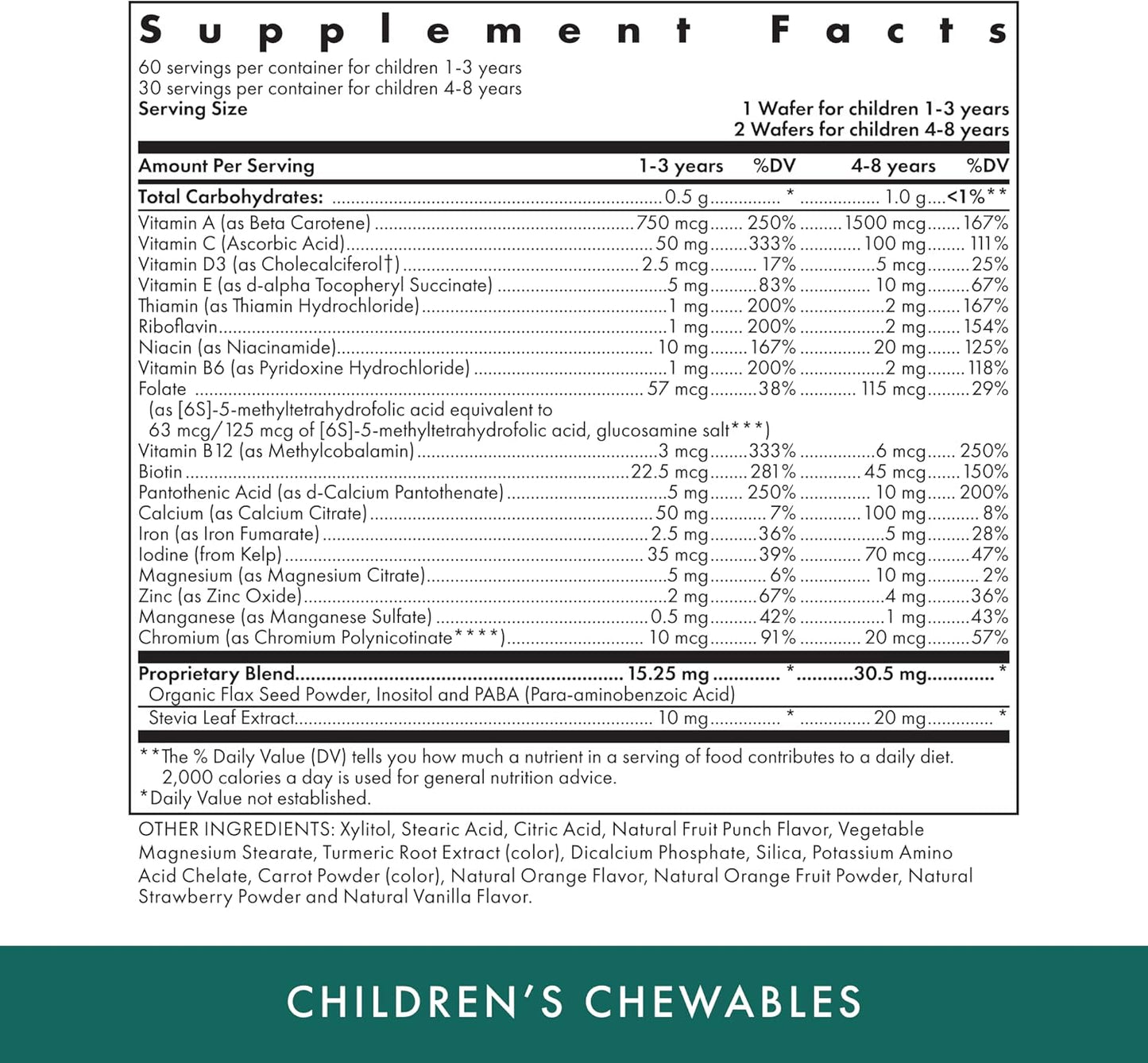 Children's Chewable Multivitamin & Mineral Supplement - 60 Vegetarian Wafers - Fruit Punch Flavor - Kosher Certified - 30 to 60 Servings - MICHAEL'S Health Naturopathic Programs